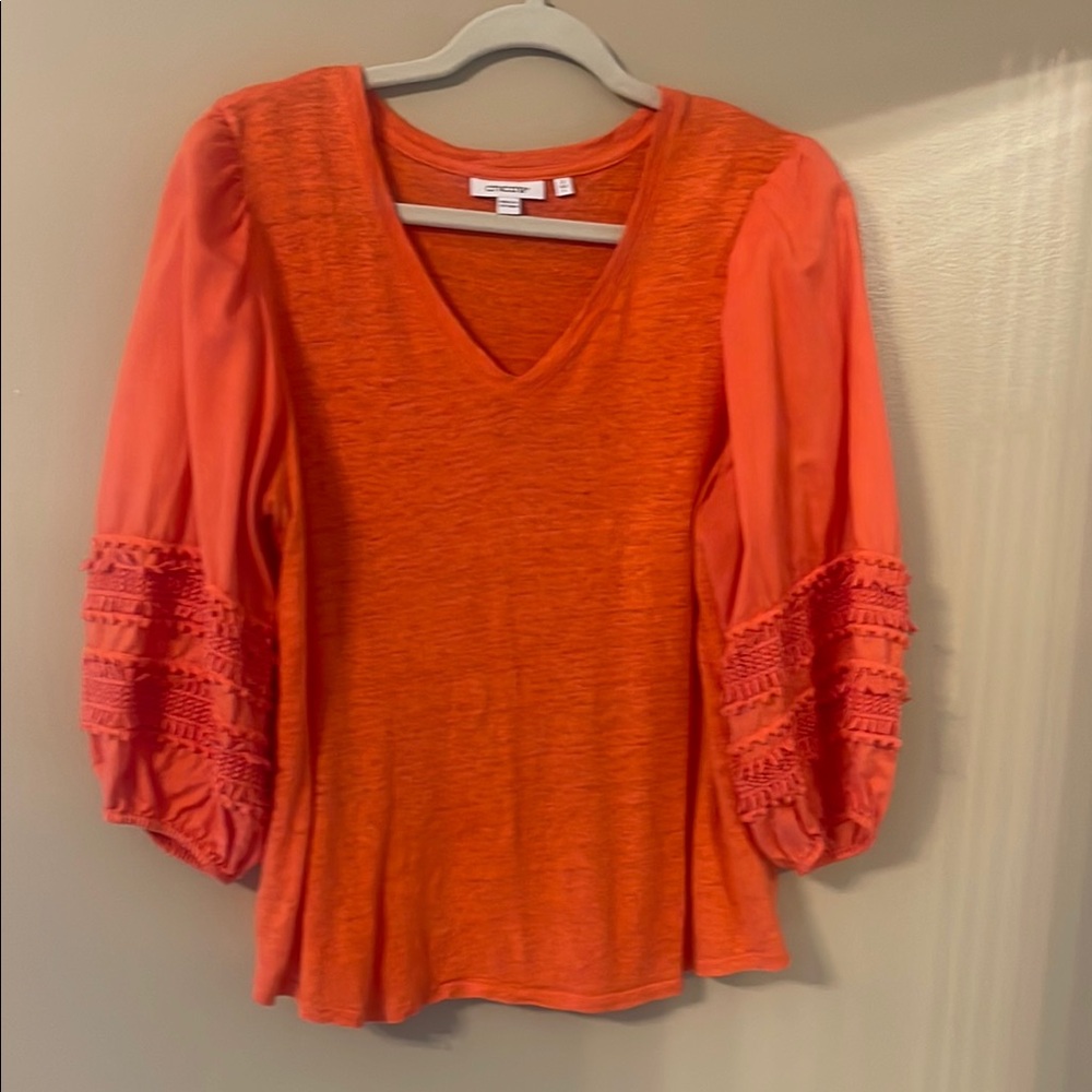 Chico's Orange Puff Sleeve Ruched Blouse